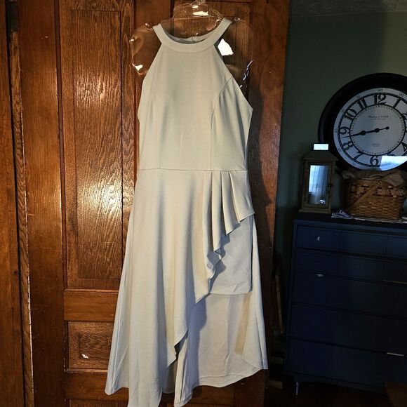 Women's M Dress Halter Neck Mint Green Sleeveless Backless High Low Cocktail - Picture 1 of 10